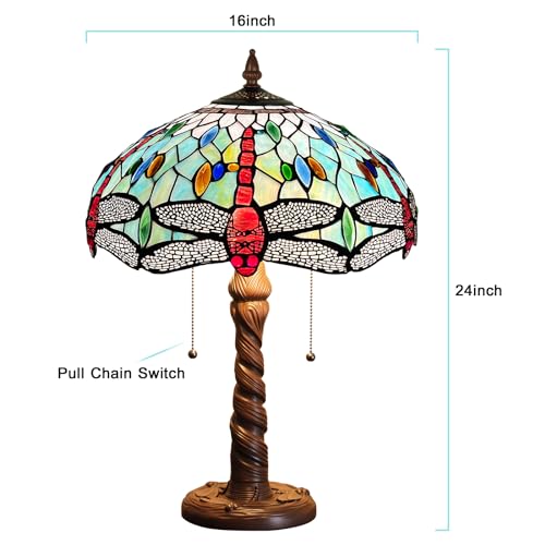 Capulina Tiffany Table Lamp, Mission Hexagon Virgin Style Stained Glass Reading Desk Lamp 2-Light 16x16x24 Inches Decor for Home Office Bedroom Living Room