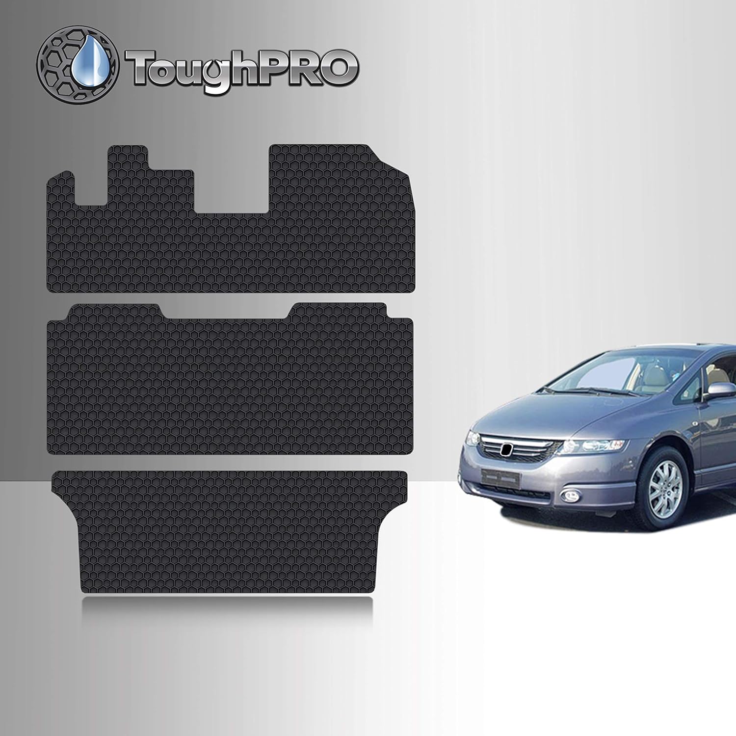 TOUGHPRO Floor Mats Accessories 1st + 2nd + 3rd Row + Cargo Mats Accessories Compatible with Honda Odyssey (8 Seater) All Weather Heavy Duty Black Rubber 2011 2012 2013 2014 2015 2016 2017