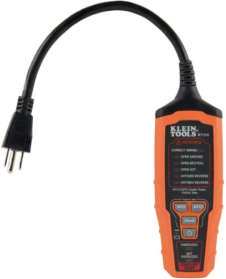 Klein Tools RT310 Receptacle Tester, AFCI and GFCI Outlet and Device Tester for North American AC Electrical Outlet Receptacles