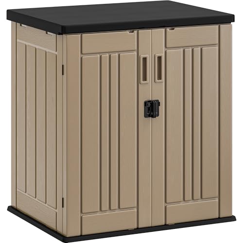 YITAHOME Outdoor Storage Cabinet with 2 Shelves, Waterproof Resin Horizontal Tool Shed, Lockable 15 cu. ft. Storage Shed for Patio, Garden, Yard, Dark Gray