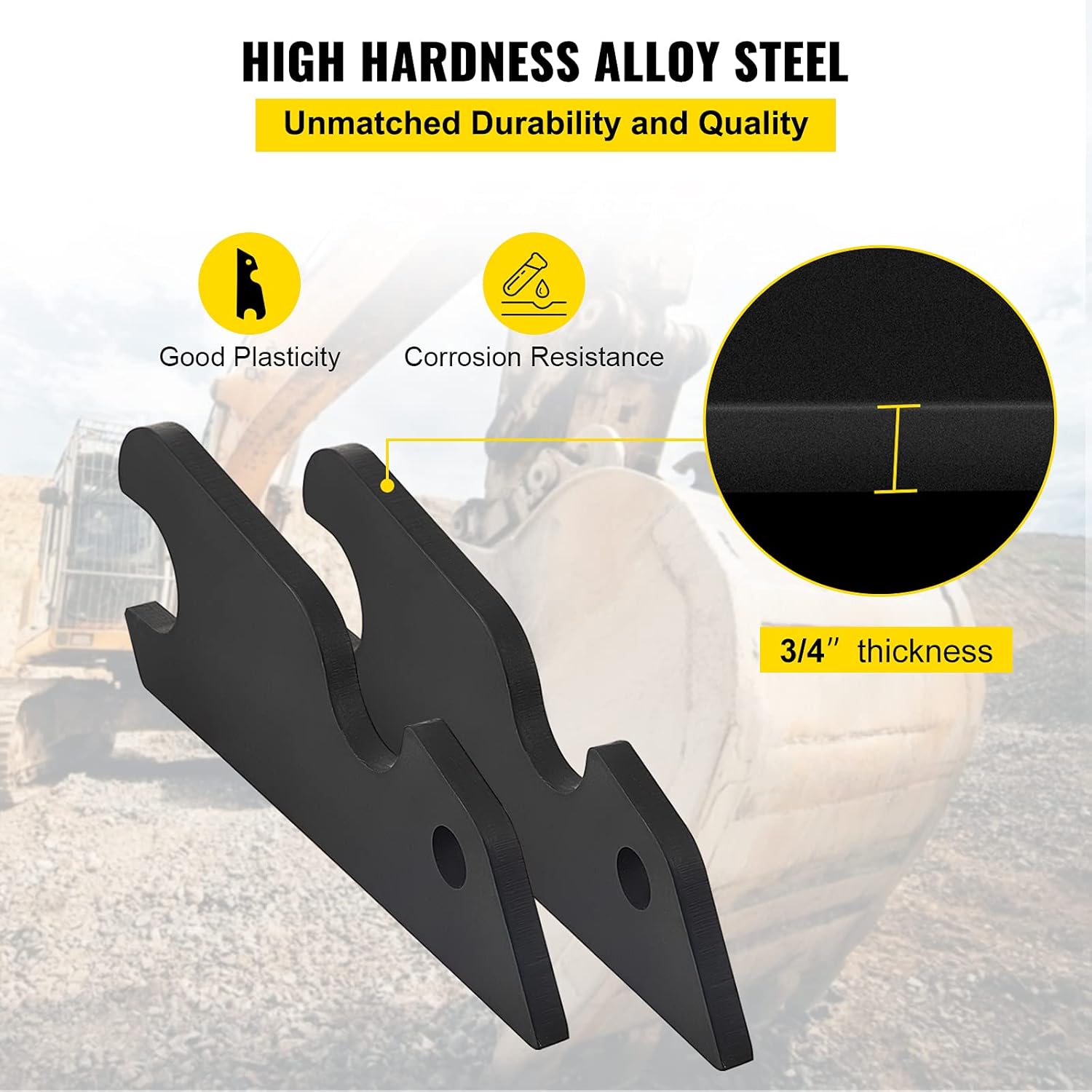 VEVOR Quick Attach Bucket Ears, 3/4 Thickness Excavator Bucket Ears, 2pcs Bucket Ears Attachment, Black-Coating Steel w/Precise Metal Craft, Compatible with KX040 KX71 KX91 KX121