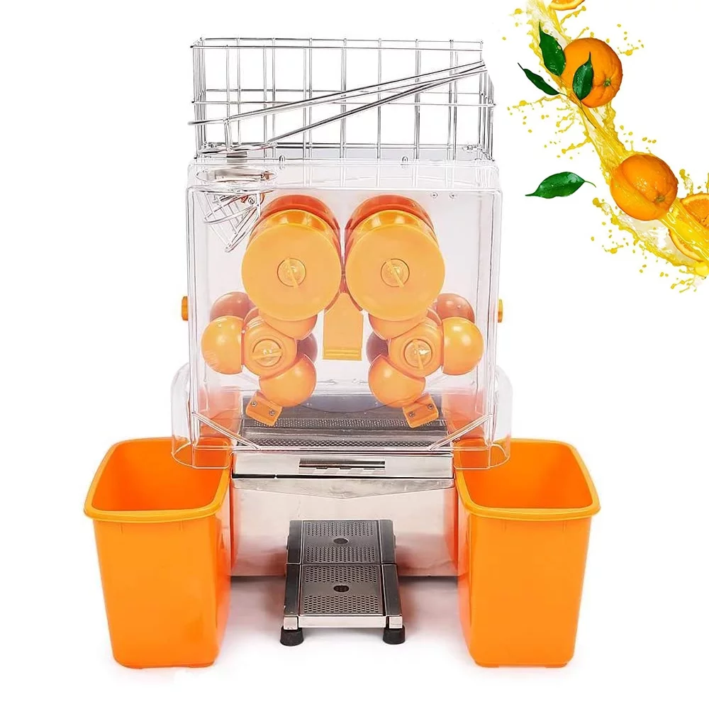 PreAsion 110V Commercial Orange Juice Machine Electric Orange Press Juicer Citrus Juice Squeezer with Plastic Basket with Scraper for Home Commercial Use