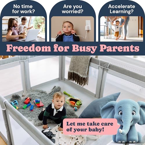 TODALE Extra Large Playpen for Babies and Toddlers 79”×70”- Tear-Resistant, Safe Indoor & Outdoor Oversized Thick Play Yard for Infant, Toddler, Baby Play Pen. Safe Play Floor Area with Gate, Grey