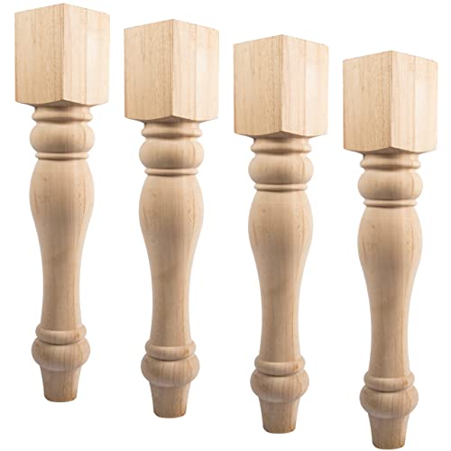 29-inch H 5-inch W 5-inch D Chunky Unfinished Farmhouse Dining Table Legs, Btowin 4Pcs Rubber Wood DIY Replacement Turned Legs