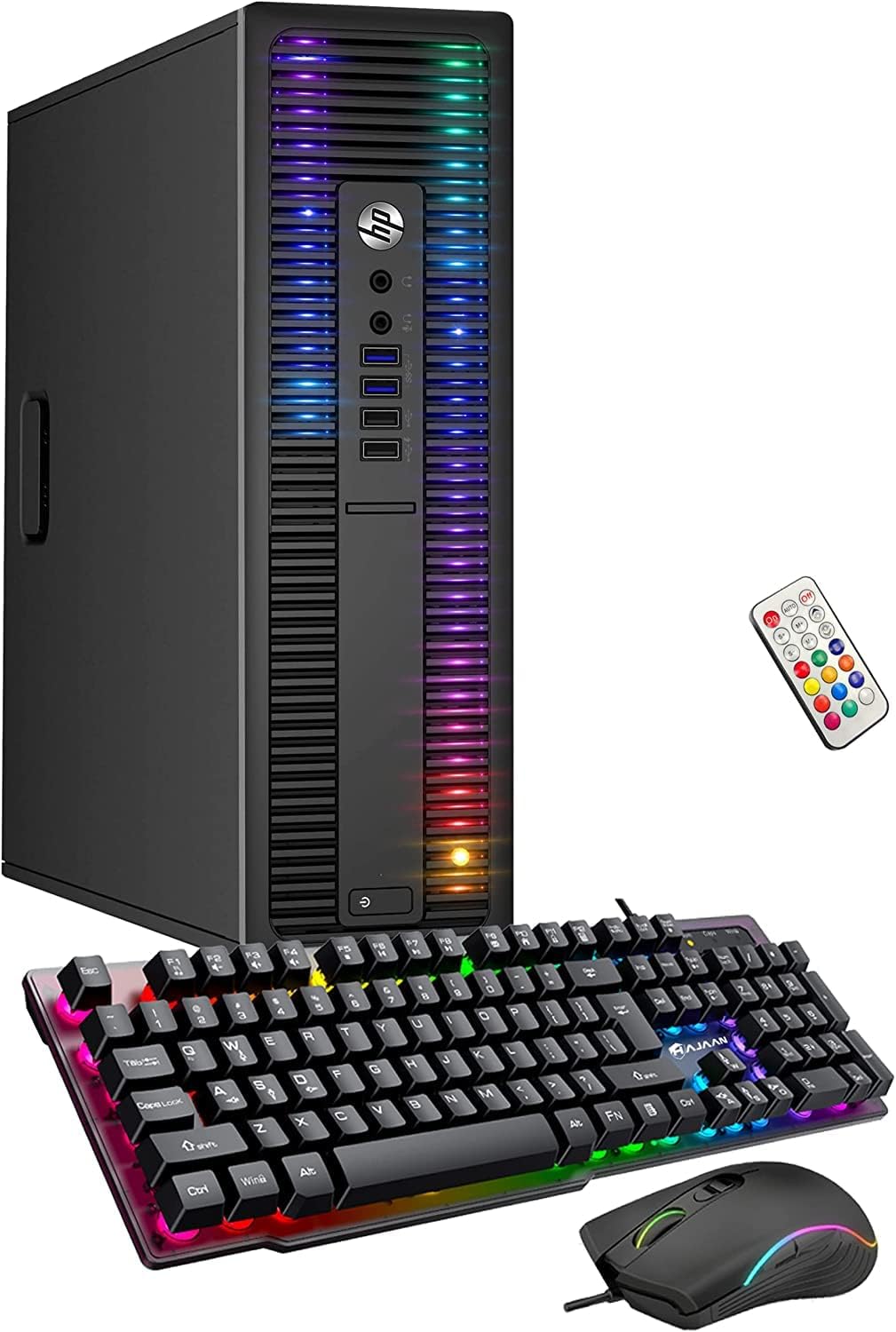 HP EliteDesk Desktop RGB Lights Computer AMD A-Series Processor, Windows 10 Pro 64-bit, Wi-Fi, Gaming PC Keyboard & Mouse (Renewed) (8 GB RAM, 256 GB SSD)