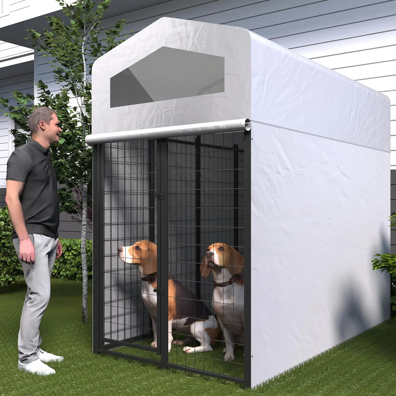 Aixvx Large Outdoor Dog Kennel 86" L x45 W x 79" H, Heavy Duty Outdoor Fence Dog Cage, Anti-Rust Dog Pens Outdoor Dog Fence with Waterproof UV-Resistant Cover and Secure Lock for Backyard(with Roof - Curated Treasures Market