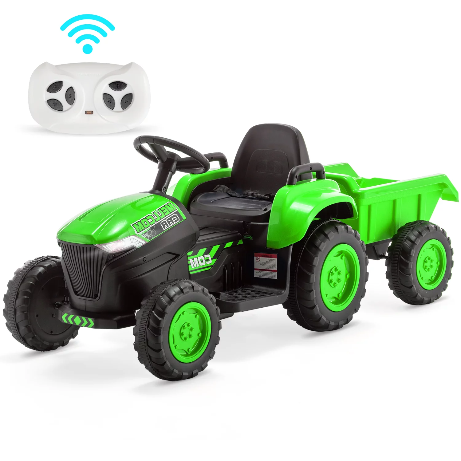 Erommy Kids Ride on Tractor with Remote Control, 12V Battery Powered Electric Tractor with 30W Dual Motors/Cool Lights/Bluetooth Music for Kids, Green