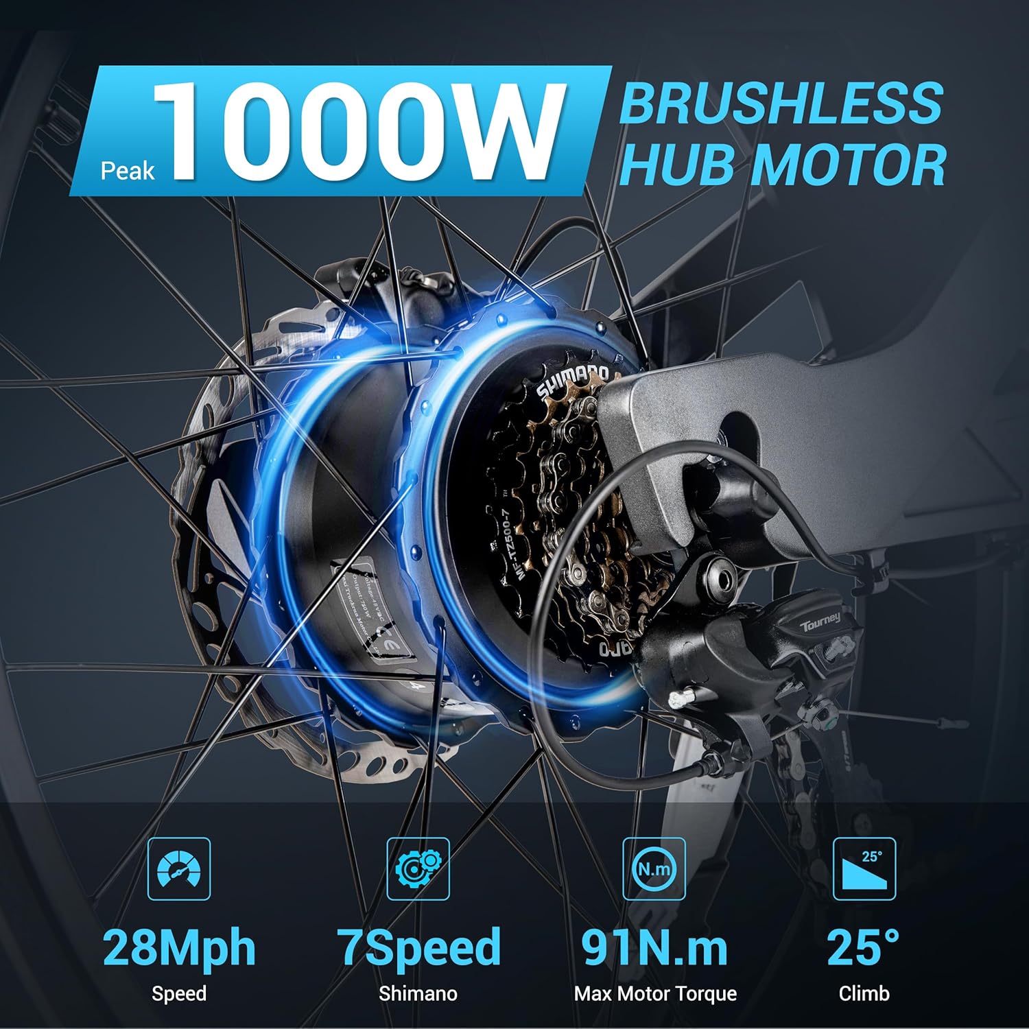 P5 24 * 4.0" Fat Tires Electric Commuter Bike ，48V20Ah Battery Peak 1000W 28Mph Electric Bicycle for Adults,7 Gears with Full Suspension Hydraulic Brakes，Colorful Display, for All-Terrain