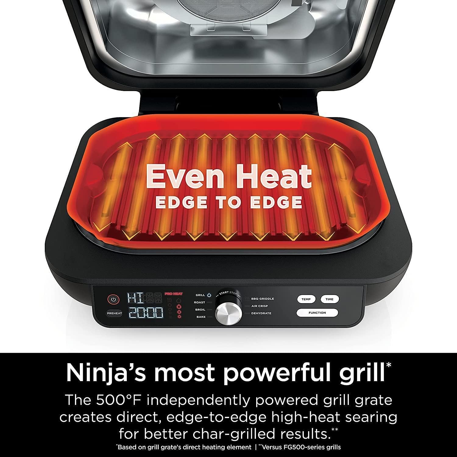 Ninja IG601 Foodi XL 7-in-1 Electric Indoor Grill Combo, use Opened or Closed, Air Fry, Dehydrate & More, Pro Power Grate, Flat Top Griddle, Crisper, Black, 4 Quarts
