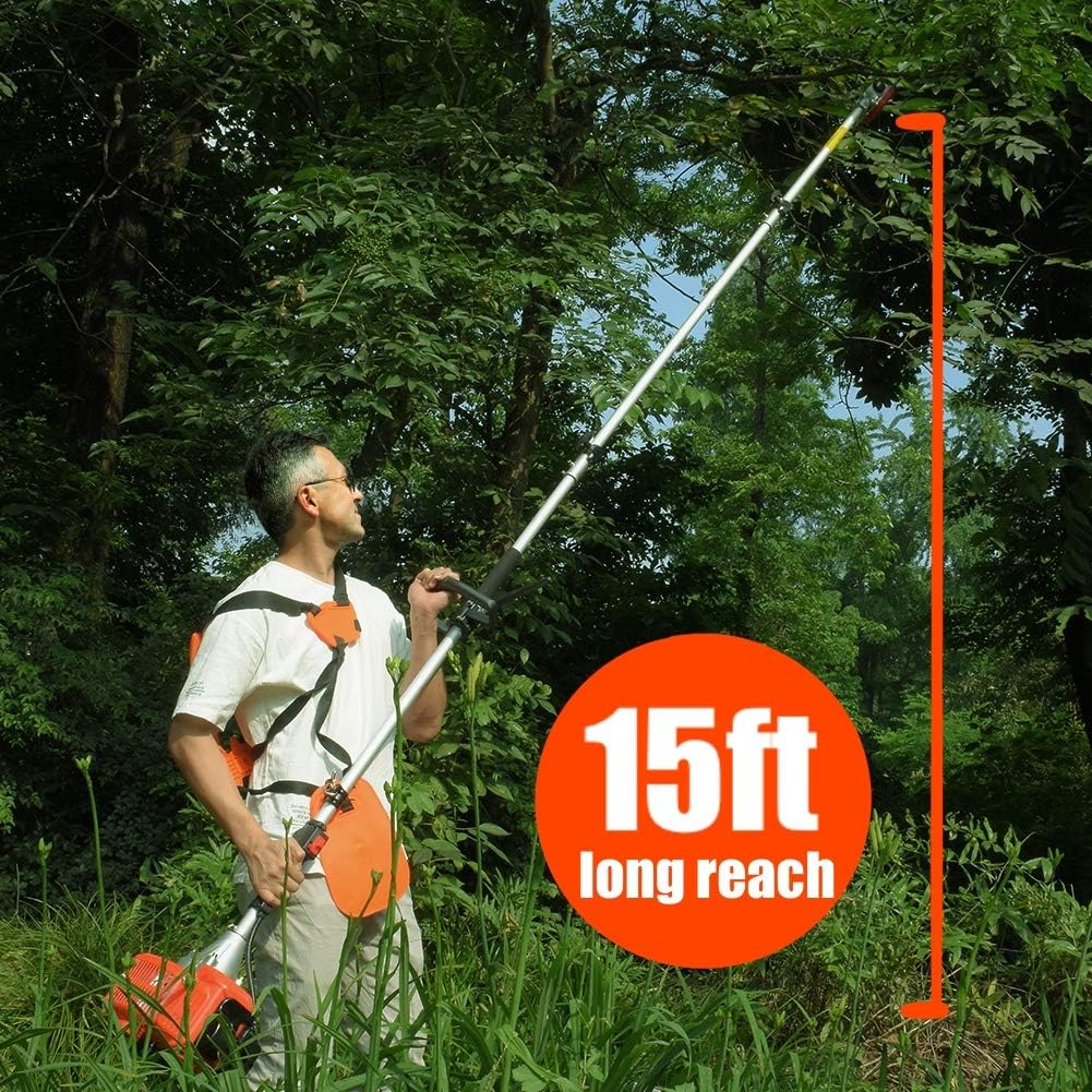 MAXTRA Gas Powered Pole Saw, 90-180 Rotatable Cordless Extension Chainsaw for Tree Trimming with 3.6ft Extension Pole Reach to 16 feet for Tree Limb Branches Pruning