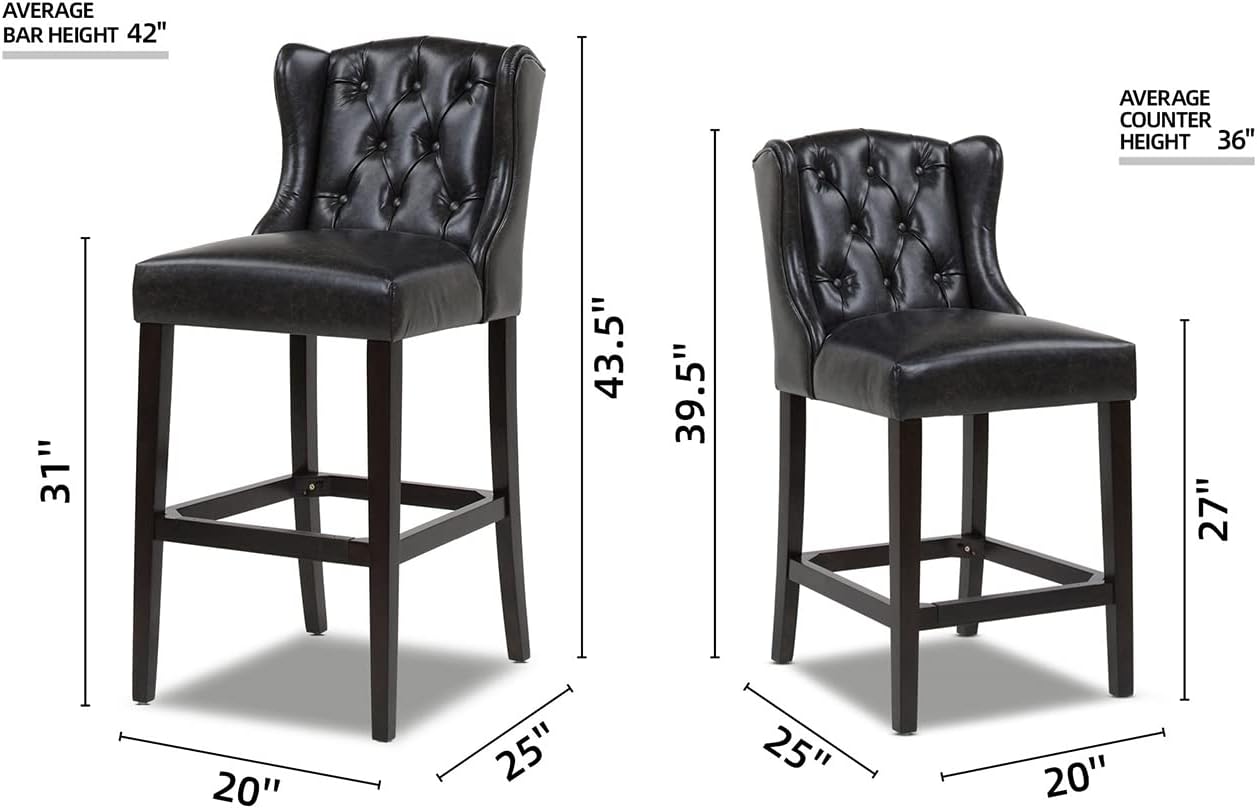 Jennifer Taylor Home Richmond 26" Armless Wingback Tufted Counter Height Bar Stool, Vintage Black Brown Faux Leather