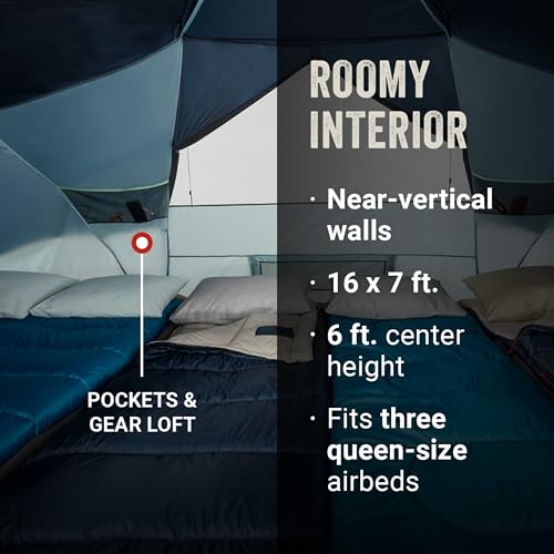 Coleman Skydome XL Large Family Tent with 5 Minute Setup, Weatherproof 8/12 Person Tent with Rainfly & Carry Bag, Fits Multiple Queen Airbeds, Made of PFAS-Free Materials