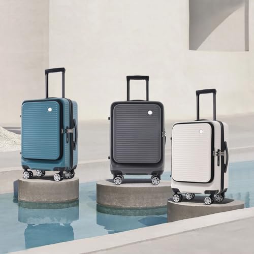 Carry-On Luggage 20 Inch Front Open Luggage Grace Expandable Carry On Luggage Hardside Carry On Suitcase With Wheels Tsa Lock And Usb Port Small Suitcase With Portable Carrying Case (White)