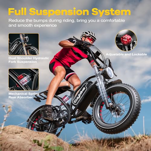 Electric Bike for Adults, 2000W/3000W Peak Single/Double Motor with 48V/52V 25AH/30AH Battery, 20"x4.0" Fat Tires 35MPH/37MPH Ebike, Dual Hydraulic Disc Brake Full Suspension Electric Bicycle