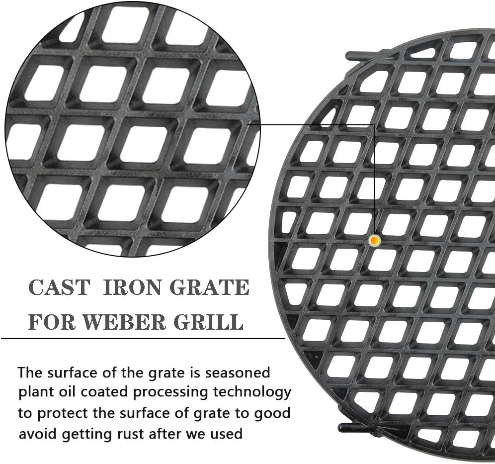 Cast Iron Sear Grate Replacement for Weber 8834 Gourmet BBQ System 22.5 Weber Charcoal Grills,12-Inch Diameter Pre-seasoned