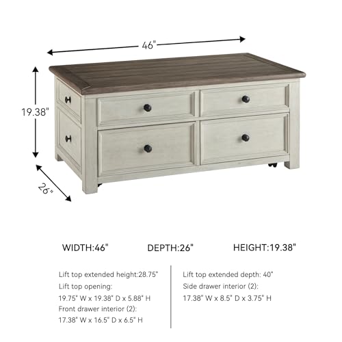 Signature Design by Ashley Bolanburg Farmhouse Lift Top Coffee Table with Drawers, Antique Cream & Brown