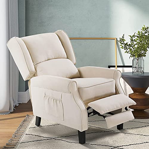 LEISLAND Wingback Recliner Chair for Living Room, Fabric Recliner Chair with Heat and Massage, Tufted Armchair for Reading and Napping,Beige