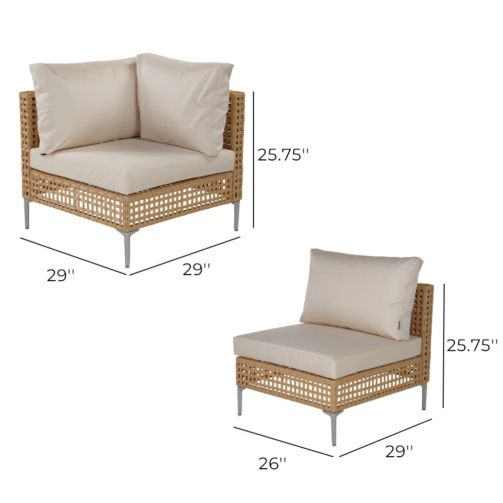 Grand Patio 7-Piece Wicker Patio Furniture Set, All-Weather Outdoor Conversation Set Sectional Sofa with Water Resistant Beige Thick Cushions and Coffee Table