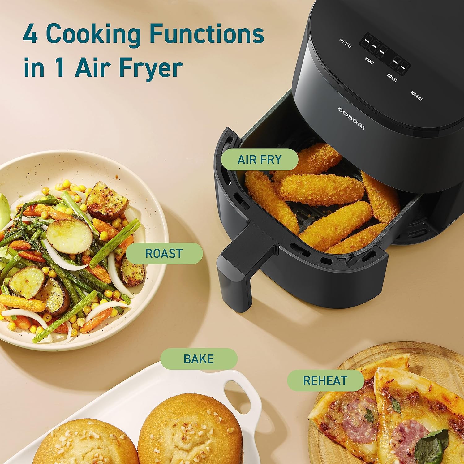 Cosori Mini Air Fryer 2.1 Qt, 4-in-1 Small Airfryer, Bake, Roast, Reheat & Small Air Fryer Oven 2.1 Qt, 4-in-1 Mini Airfryer, Bake, Roast, Reheat