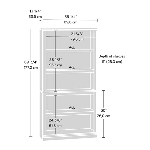 Sauder 5 Tier Book Shelf Wooden Bookcase Multipurpose Bookshelf for Home Office, Living Room, in Chalked Chestnut