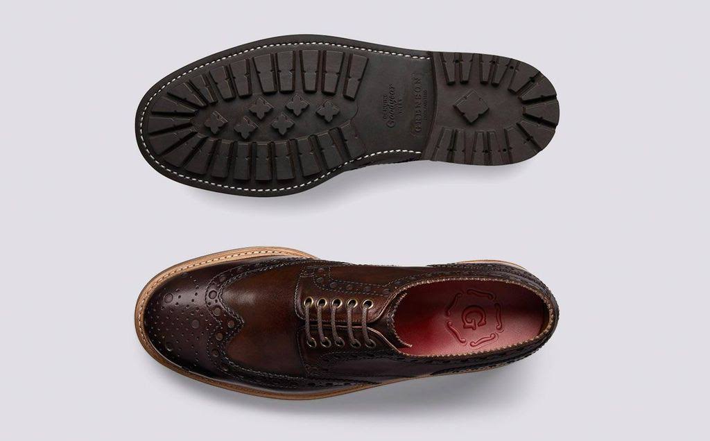 Grenson Archie Gibson Brogue in Dark Brown Hand Painted Calf Leather with A Commando Sole