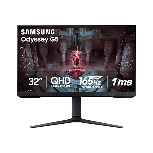 Samsung 34' Odyssey G5 Ultra-Wide Gaming Monitor with 1000R Curved Screen, 165Hz, 1ms, FreeSync Premium, Large Display, Eye Comfort, Multiple Ports, WQHD, LC34G55TWWNXZA, Black