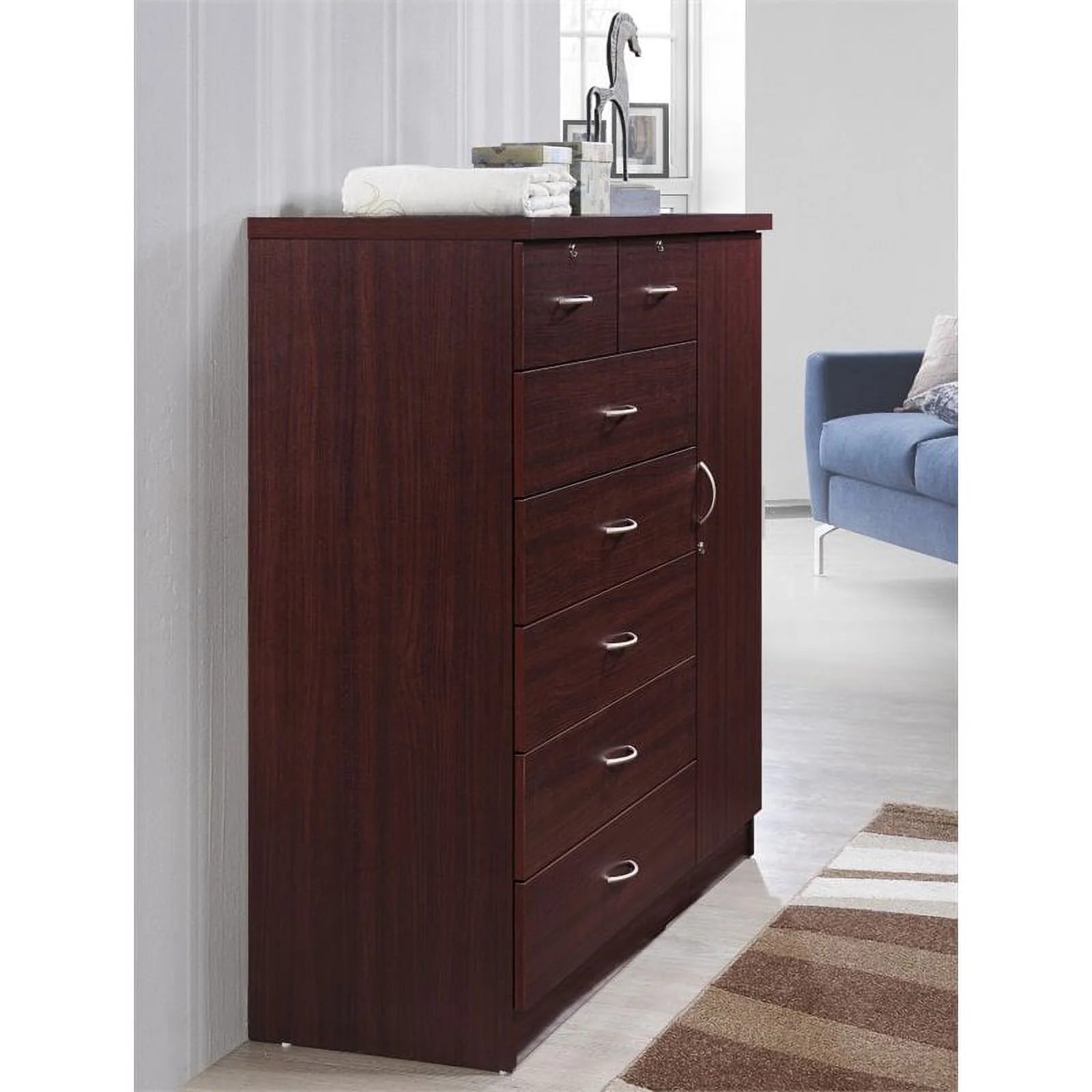 Home Square 2 Piece Bedroom Set with Captain Bed and Chest in Mahogany Wood