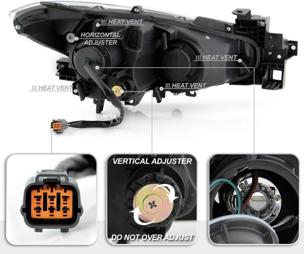 ACANII - For [Halogen Model Only] 2014 2015 2016 Mazda 3 LED Tube Upgrade Projector Headlights Headlamps Assembly Pair