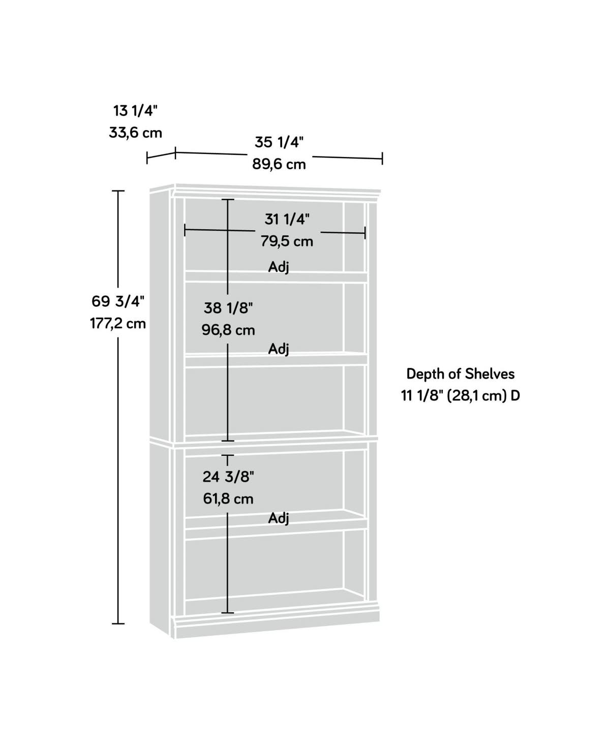 Sauder Select 5-Shelf Bookcase, Estate Black