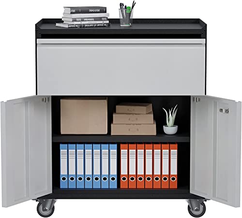 Rolling Garage Storage Cabinet, Mobile Garage Cabinet with Wheel, Metal Rolling Tool Cabinet, Metal Storage Cabinet with Drawers and Wheels for Home Office, Assembly Required