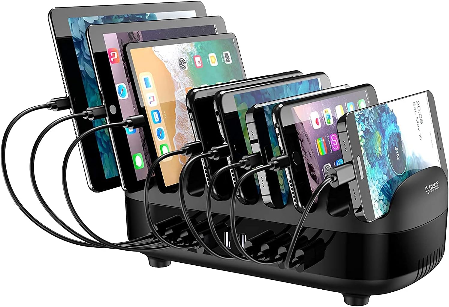 ORICO 120W Charging Station for Multiple Devices - 10 USB Smart Ports - Auto Temperature Control System - Charger Organizer Docking Station for Cell Phones, Tablets and Others (Cables not Included) Pack of 2