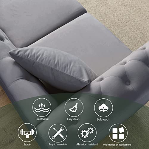 Chesterfield Sofa Couch, 80" W Velvet 3 Seater Sofa Tufted Couch with Rolled Arms and Nailhead for Living Room, Bedroom, Office, Apartment - Beige