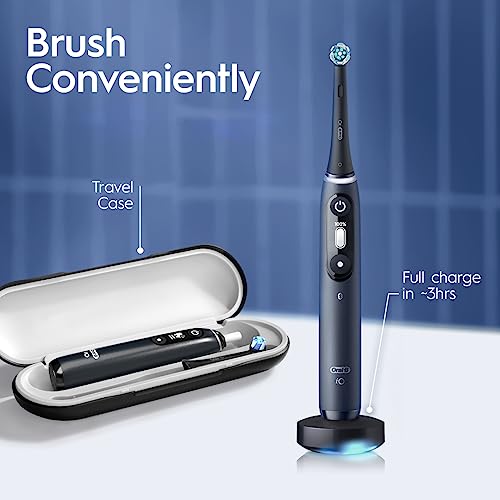 Oral-B iO Series 7 Rechargeable Electric Toothbrush with Visible Pressure Sensor to Protect Gums, 2 Minute Timer, 5 Cleaning Settings, 2 Replacement Toothbrush Heads, and Travel Case, Black