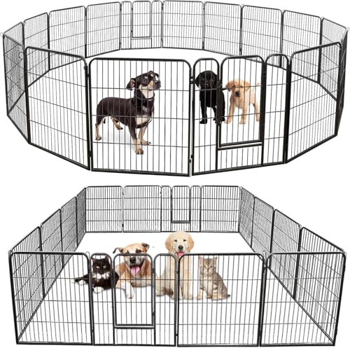LEMY 16 Panels 32 in Pet Playpen Heavy Duty Metal Dog Exercise Fence Barrier，Outdoor & Indoor Foldable Pet Exericse Pen w/Door,Black