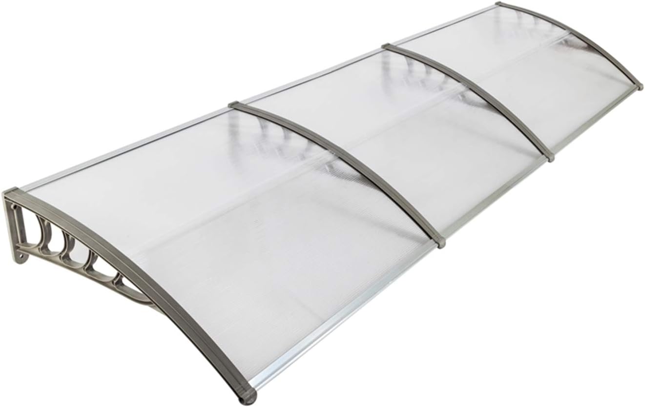 Window Awning Door Canopy, Modern Polycarbonate Front Door Canopy, Patio Awning Canopy Window Door Cover for Rain Snow Sunlight Protection Hollow Sheet (120 x 40, White Canopy/Gray Bracket)