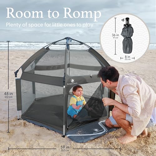 POP 'N GO Baby Playpen - Indoor & Outdoor Playpen for Babies and Toddlers - Baby Beach Tent, Foldable, Portable W/Canopy, Travel Bag, & Mosquito Net - Pop Up Pack and Play Tent (Anchor Grey)