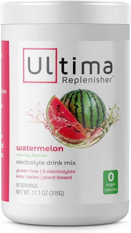 Ultima Replenisher Electrolyte Hydration Powder, Watermelon, 90 Servings - Sugar Free, 0 Calories, 0 Carbs - Gluten-Free, Keto, Non-GMO, Vegan - Potassium, Magnesium, Sodium,