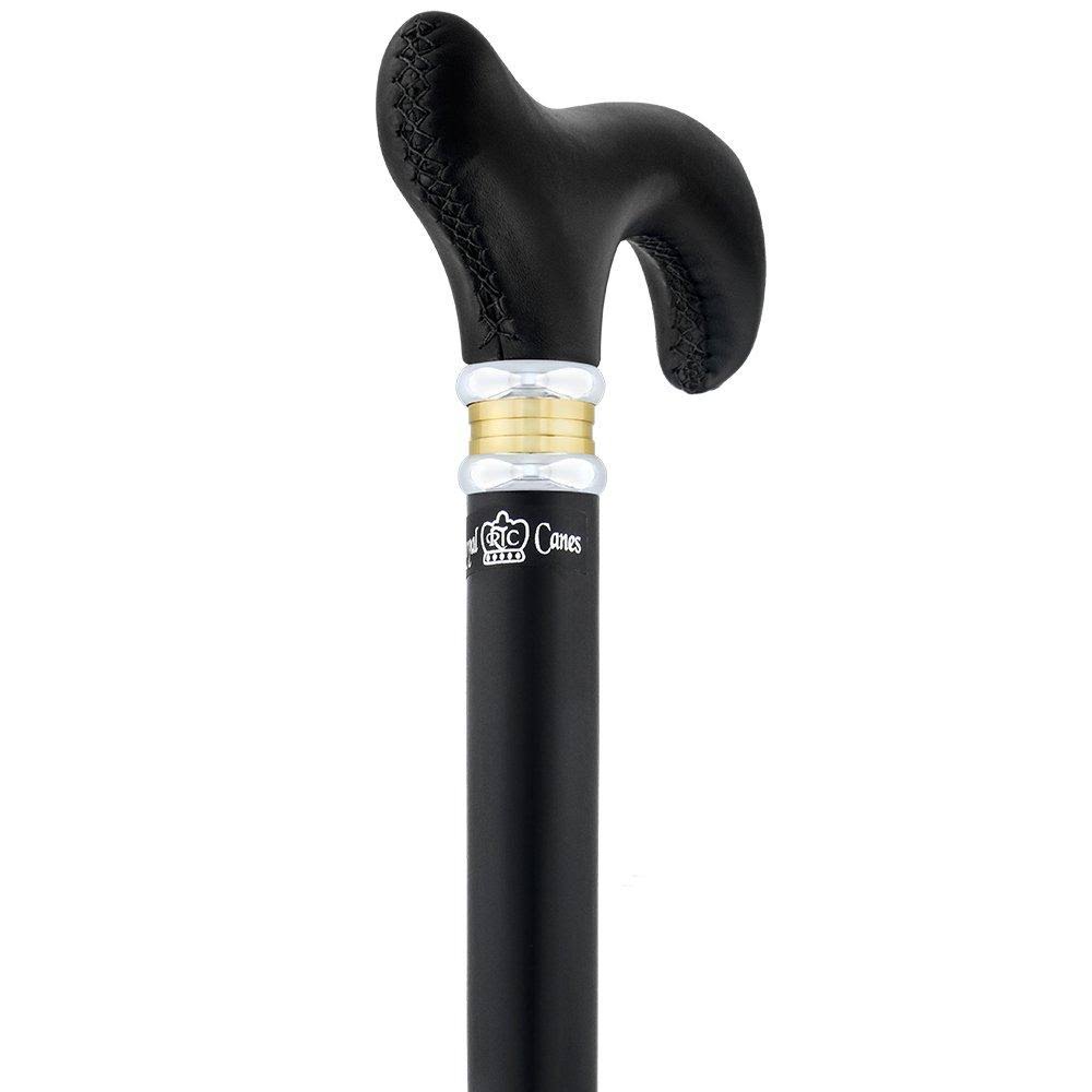 Royal Canes Black Leather Derby Walking Cane w/ Black Beechwood Shaft