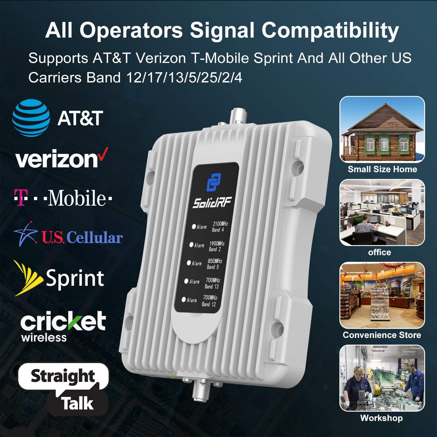 SolidRF Cell Phone Signal Booster for Home, Convenience Store, Apartment, Workshop | Up to 3,000 sq ft Compatible for All U.S. Carriers