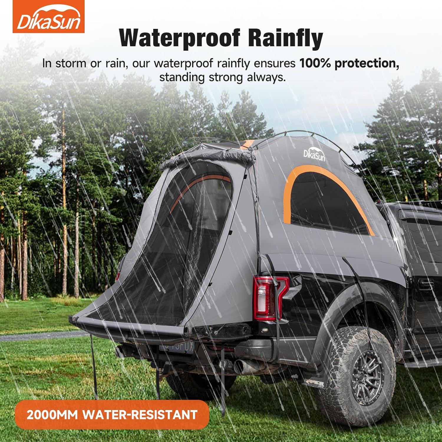 Pickup Truck Bed Tent: Double Layer Quick Setup Pickup Tent 6.4-6.7 Ft, Waterproof PU3000mm Tear-Resistant Truck Tent for Camping (Grey)