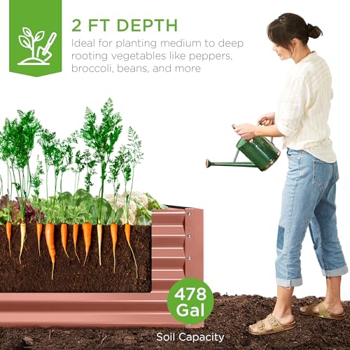 Best Choice Products 8x4x2ft Outdoor Metal Raised Garden Bed, Deep Root Planter Box for Vegetables, Flowers, Herbs, and Succulents w/ 478 Gallon Capacity - Gray