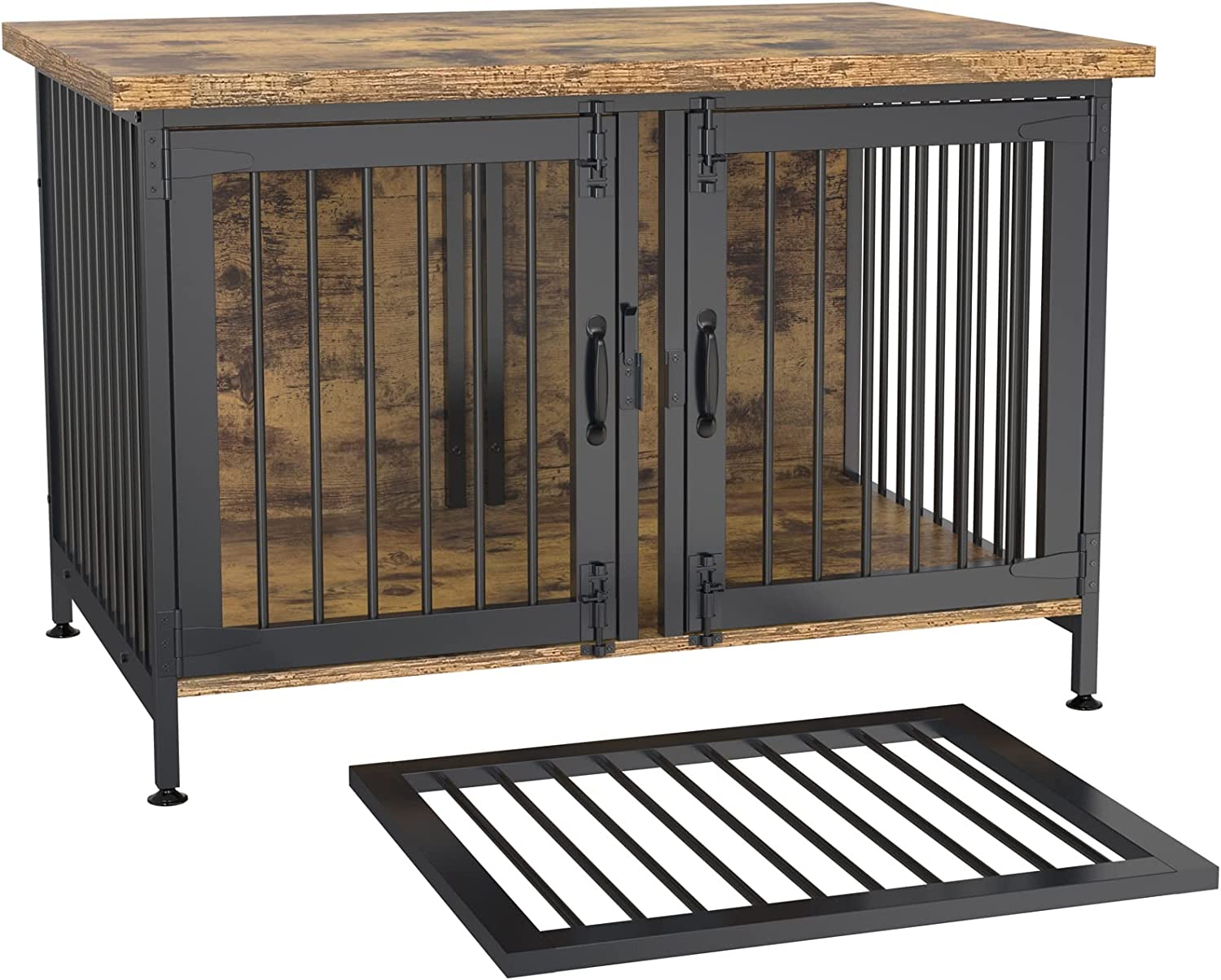 Double Dog Crate with Divider for 2 Small Dogs or 1 Dog, Furniture Style Kennel Indoor Cage with Removable Panel (Int.dims:36.2”Wx24.5”Dx21”H)