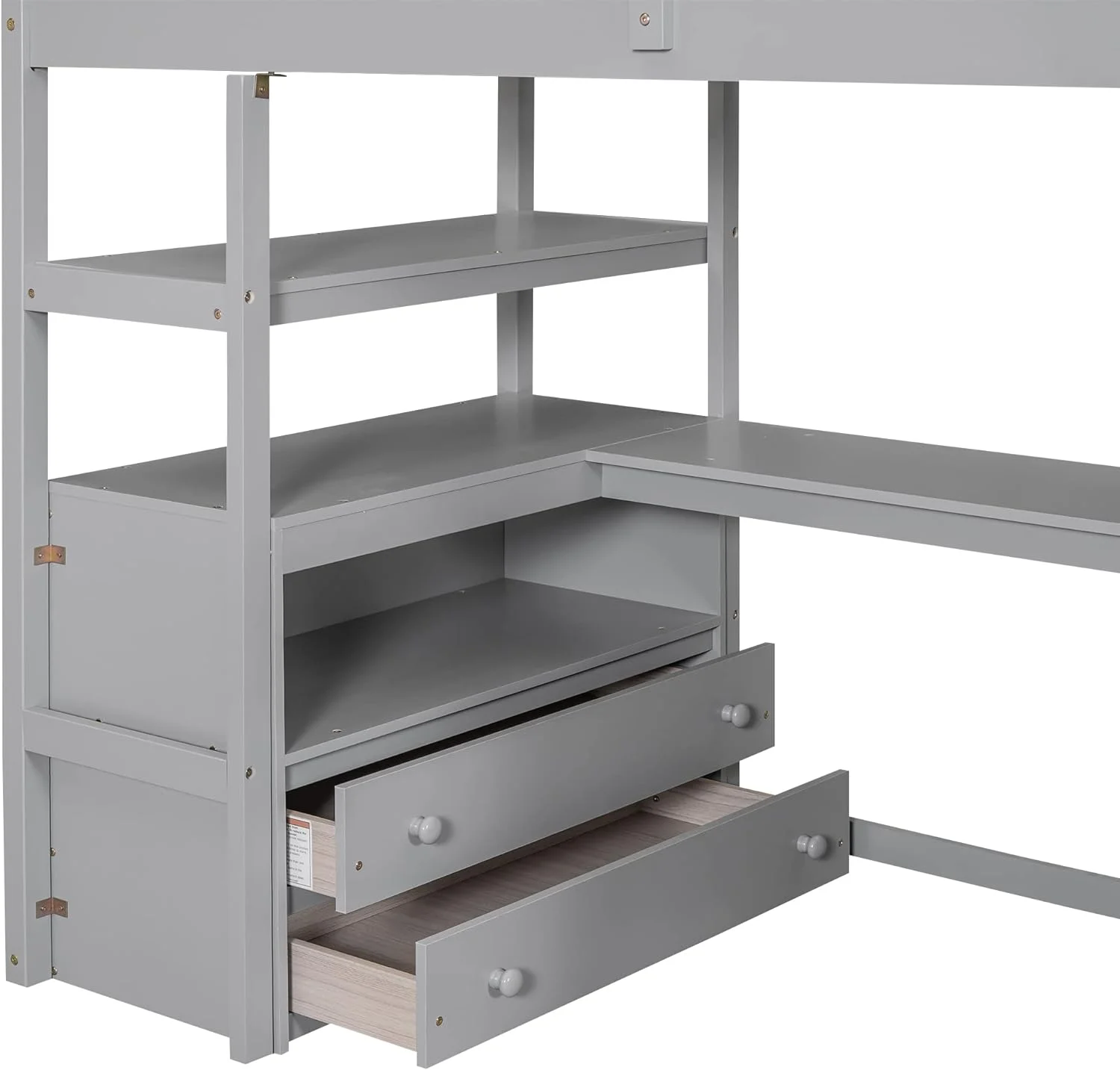 Size Loft Bed With Stairs And Desk, Solid Wood Loft Bed With Bookshelf And Drawers, High Loft Bed Frame With Storage Staircase For Kids Teens, Gray