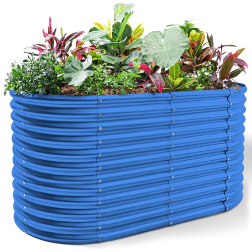 Land Guard 8x4x3ft Oval Galvanized Raised Garden Beds, Large-Capacity Metal Planter Box Outdoor, Durable Deep Raised Garden Bed 3ft Tall, Raised Beds for Gardening Vegetables, Cream Yellow