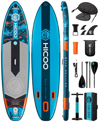 11'6''×34"×6" Extra Wide Inflatable Paddle Board, Stand Up Paddle Board, Sup Board with 3 Removable Fins, 10L Waterproof Bag, 16 D-Rings, Backpack, Hand Pump, Floating Paddle, Safety Leash