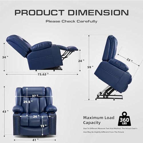 Large Power Lift Chairs Recliners for Elderly with Heated and Massage, Overstuffed Adjustable Lift Chairs, 3 Positions, Breathable Leather, USB-A and USB-C, Cup Holder, Side Pocket Dark Brown