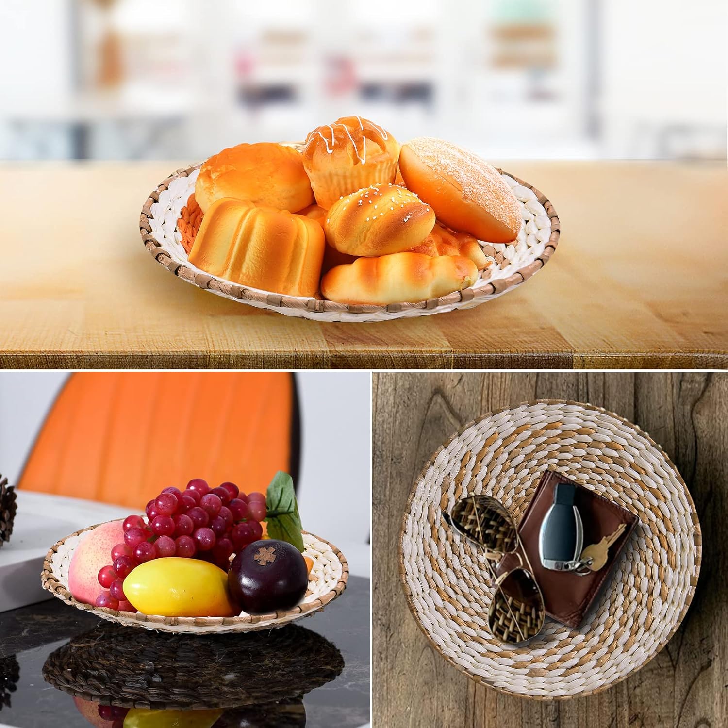 Boho wall Baskets decor Set of 3, 100%Natural Handmade,rattan wicker seagrass woven basket wall decor,Living Room or Bedroom woven wall african basket