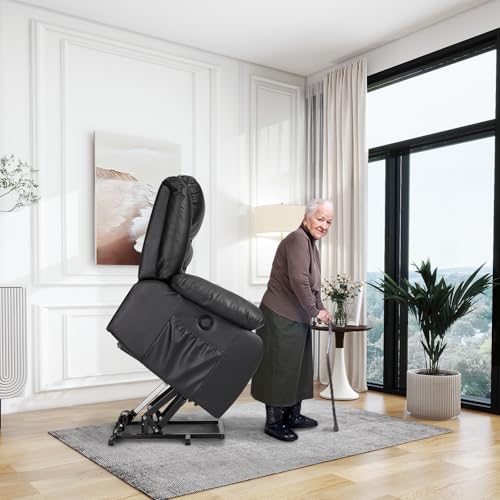 Power Lift Recliner Chair for Elderly, Electric Recliner Chairs with Massage and Heating Funtion, USB Port, Remote Control, Side Pocket, Leather Lift Chair for Living Room Home (Brown)