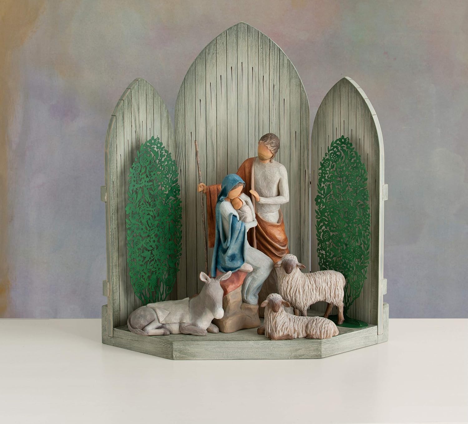 Willow Tree Sanctuary for The Christmas Story, hand-painted nativity backdrop