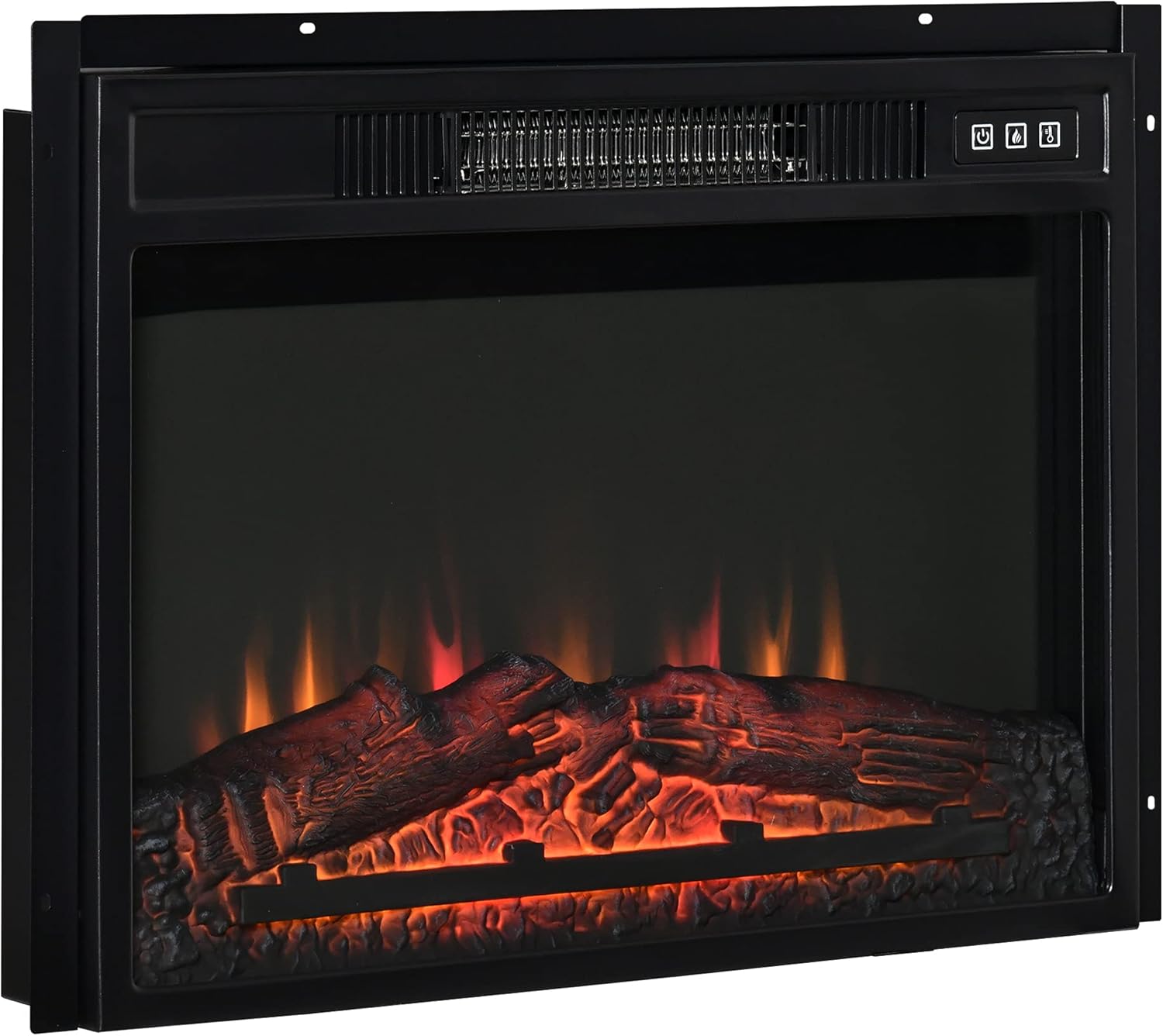 HOMCOM 23" Electric Fireplace Insert for Wooden Cabinet or Mantle Frame, Recessed Fireplace Heater with Realistic Log Flames, and Adjustable Brightness, 1400W, Black